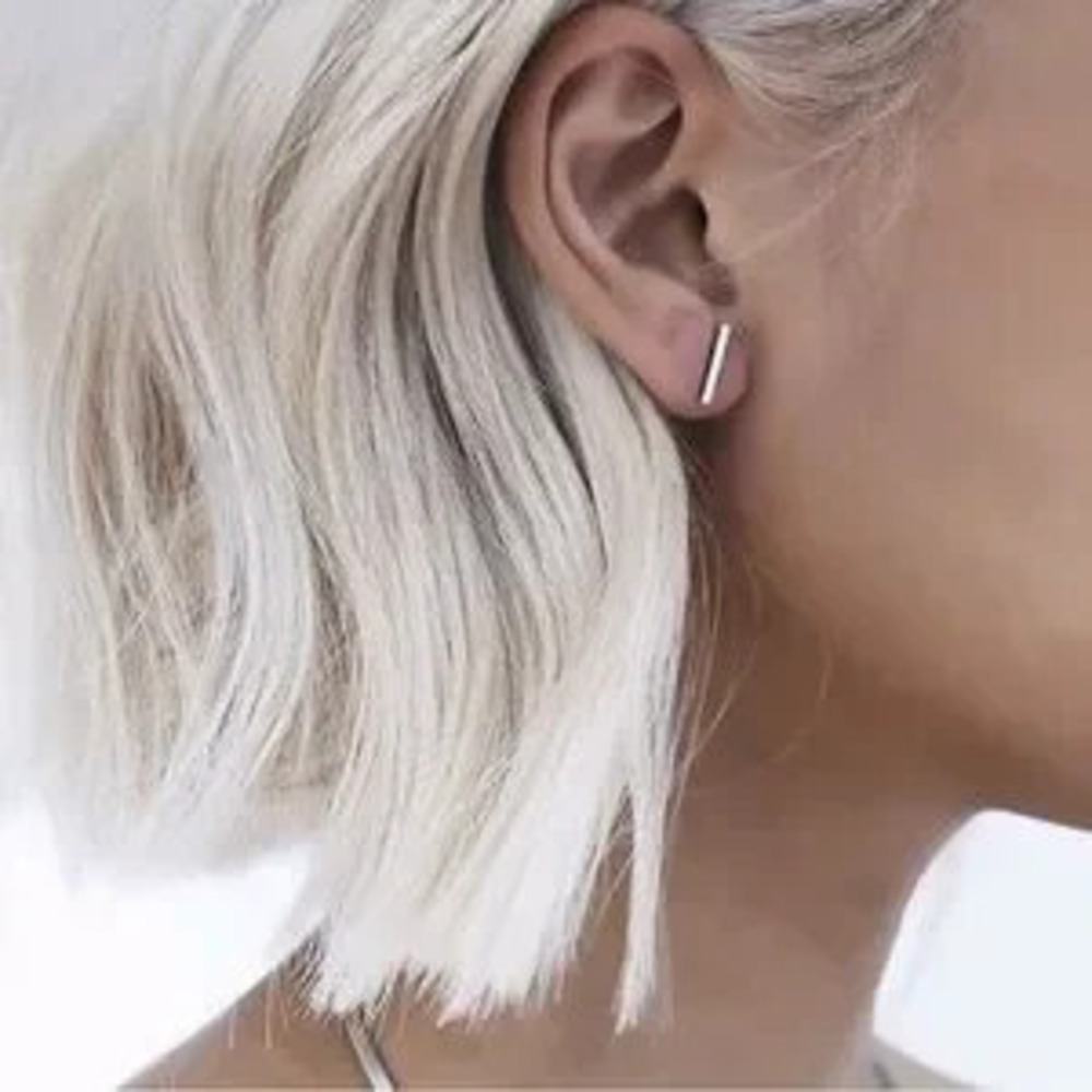 Silver Simple Bar Earrings For Women Ear Stud Minimalist Delicate S